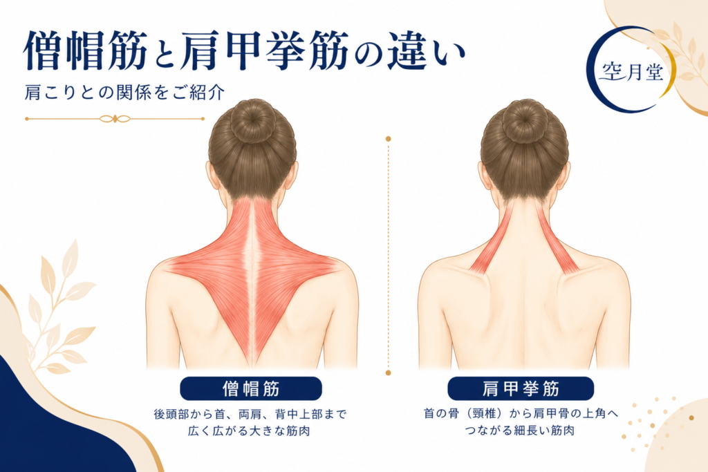 僧帽筋と肩甲挙筋の違いとは？肩こりとの関係をわかりやすくご紹介