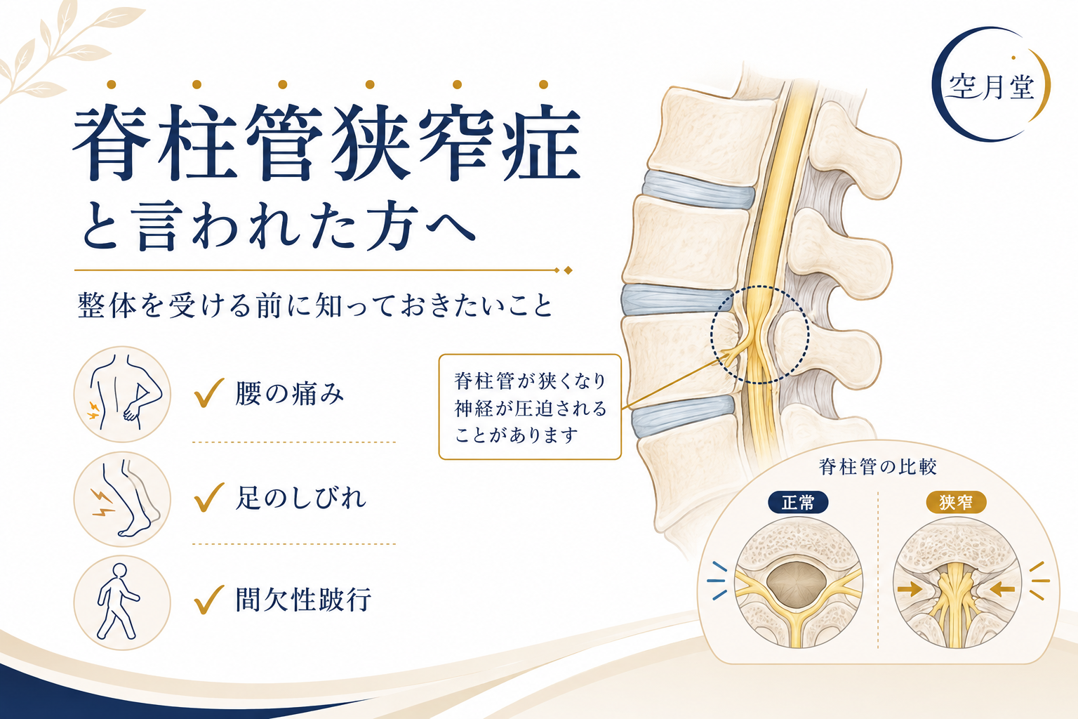 脊柱管狭窄症と言われたら整体は受けてもいい？｜整体を受ける前に知っておきたいこと｜空月堂